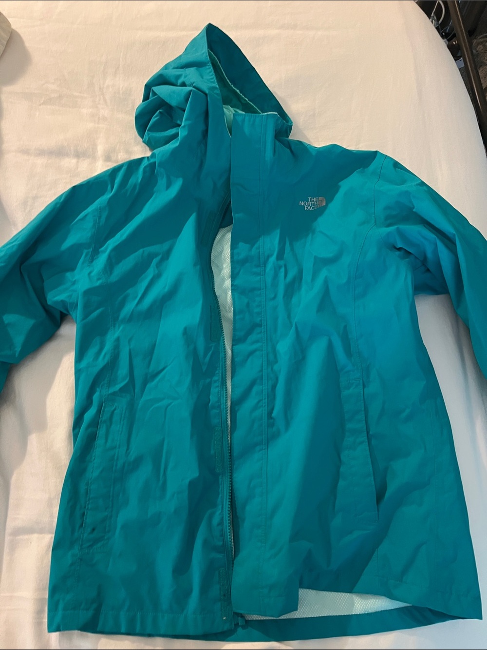teal north face rain jacket girls XL